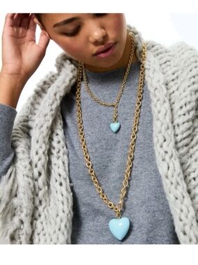 *Set* Roxanne Assoulin The Big Puffy Heart Charm Necklace & Mini Heart Necklace